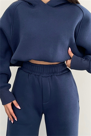 MAVİ ŞARDONLU KAPÜŞONLU BOL PAÇA EŞOFMAN TAKIMI