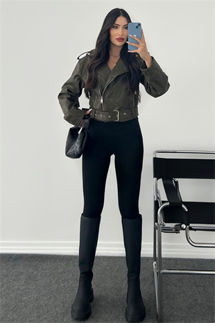 MUADİL YEŞİL ESKİTMELİ DERİ CEKET