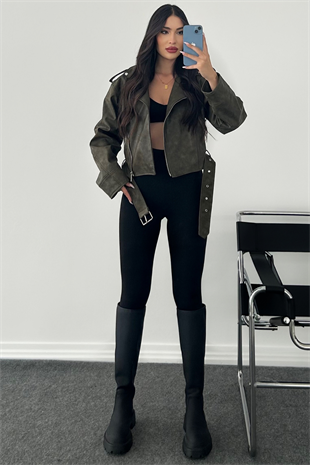 MUADİL YEŞİL ESKİTMELİ DERİ CEKET