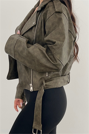 MUADİL YEŞİL ESKİTMELİ DERİ CEKET