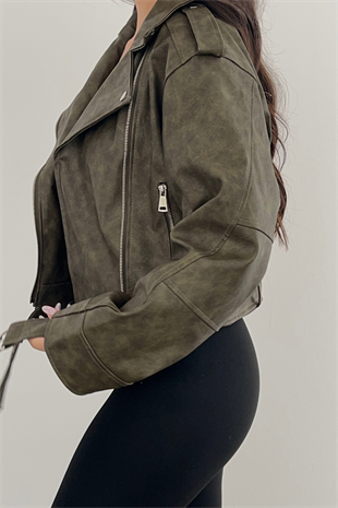 MUADİL YEŞİL ESKİTMELİ DERİ CEKET