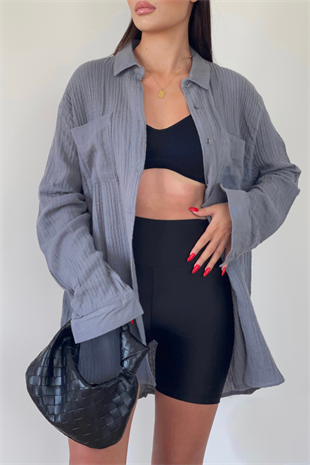 MÜSLİN KUMAŞ GRİ GÖMLEK 