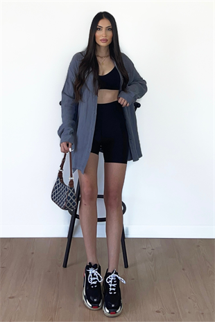 MÜSLİN KUMAŞ GRİ GÖMLEK 