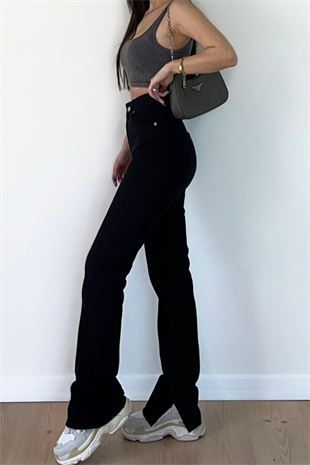 PAÇASI YIRTMAÇLI JEAN - SİYAH 