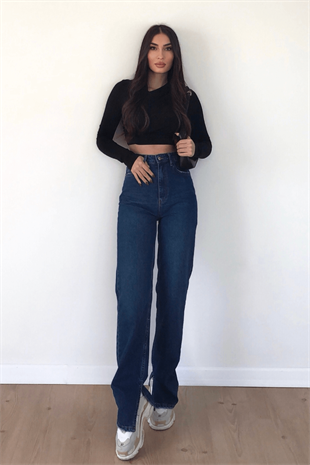 KOYU MAVİ YIRTMAÇLI JEAN