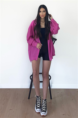 PEMBE TENSEL KUMAŞ GÖMLEK