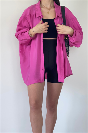 PEMBE TENSEL KUMAŞ GÖMLEK