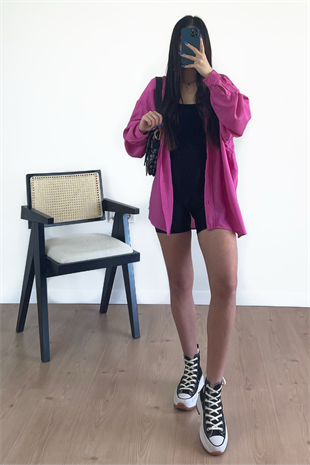 PEMBE TENSEL KUMAŞ GÖMLEK