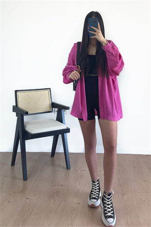 PEMBE TENSEL KUMAŞ GÖMLEK