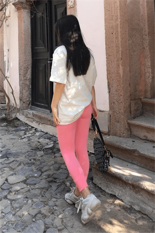 PEMBE YÜKSEK BEL FİTİLLİ TAYT