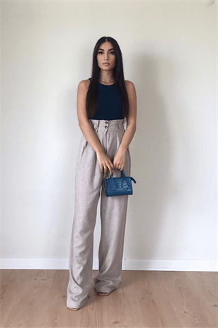 PILE DETAYLI KETEN PANTOLON