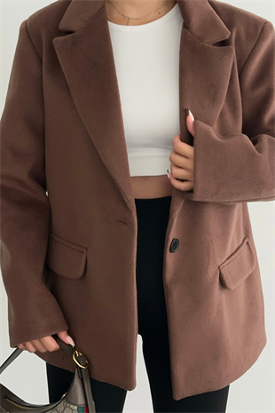 PREMİUM ACI KAHVE RENK YÜN DETAYLI BLAZER CEKET