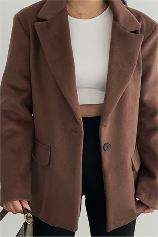 PREMİUM ACI KAHVE RENK YÜN DETAYLI BLAZER CEKET