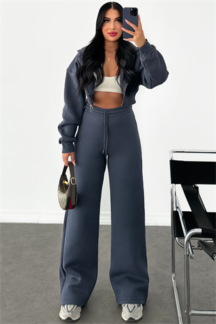 PREMİUM ANTRASİT BOL PAÇA ŞARDONLU EŞOFMAN TAKIMI