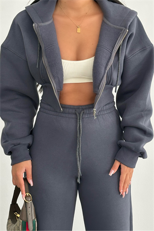 PREMİUM ANTRASİT BOL PAÇA ŞARDONLU EŞOFMAN TAKIMI