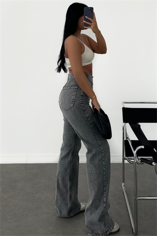 PREMİUM ANTRASİT KEMERLİ EKSTRA YÜKSEK BEL WİDE LEG JEAN