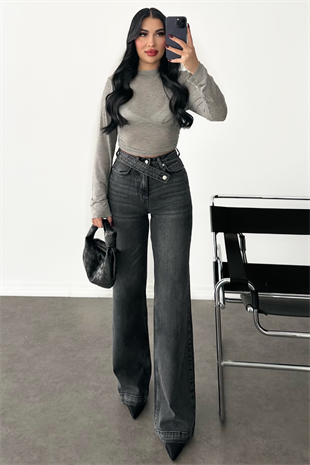 PREMİUM ANTRASİT KEMERLİ WİDE LEG RESSA JEAN 