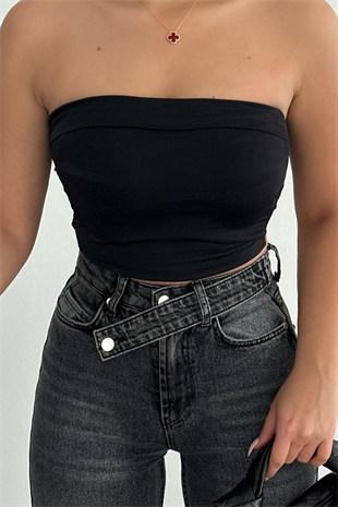 PREMİUM ANTRASİT KEMERLİ WİDE LEG RESSA JEAN 
