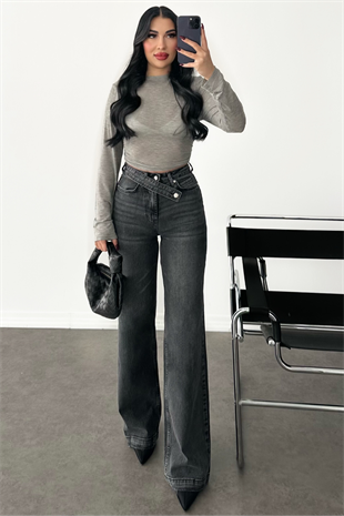 PREMİUM ANTRASİT WİDE LEG KEMERLİ JEAN