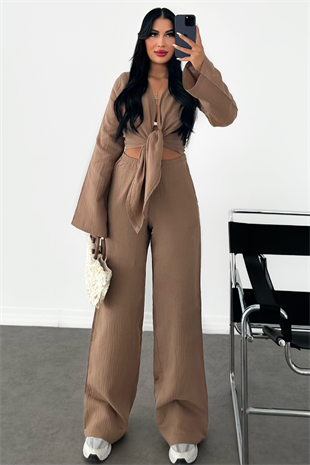 PREMİUM BAĞLAMALI CAMEL RENK MÜSLİN TAKIM