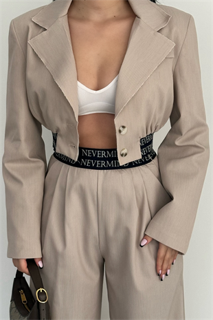 PREMİUM BASKILI BEJ RENK CEKET TAKIM