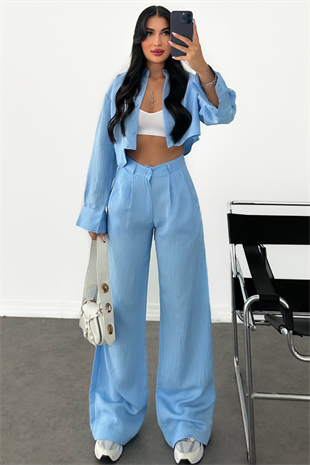 PREMİUM BEBE MAVİ CEP DETAYLI ÇİZGİLİ LORİA TAKIM