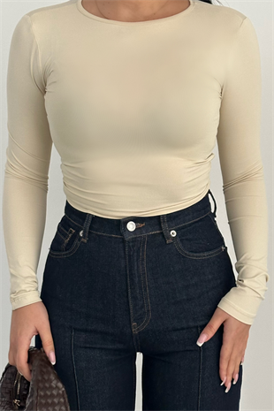 PREMİUM BEJ BİSİKLET YAKA BLUZ