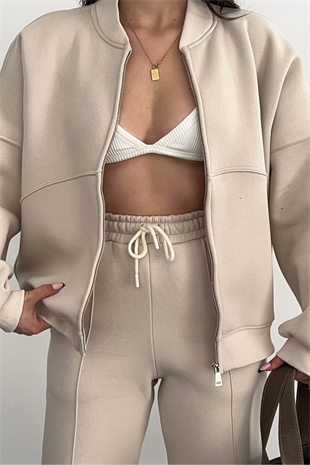 PREMİUM BEJ HIRKALI TAKIM