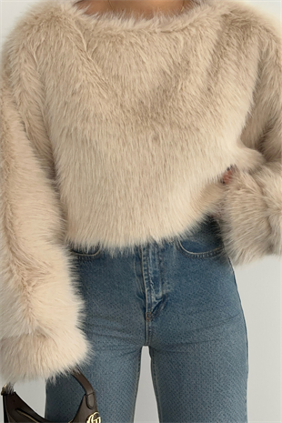 PREMİUM BEJ KÜRKLÜ KAZAK