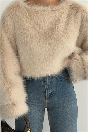 PREMİUM BEJ KÜRKLÜ KAZAK