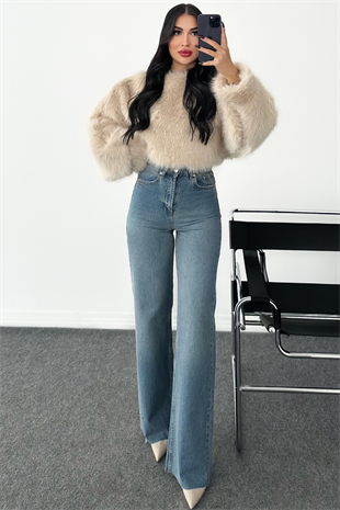 PREMİUM BEJ KÜRKLÜ KAZAK