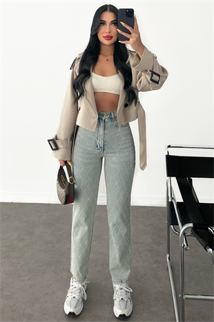 PREMİUM BEJ KUŞAKLI TRENÇ 