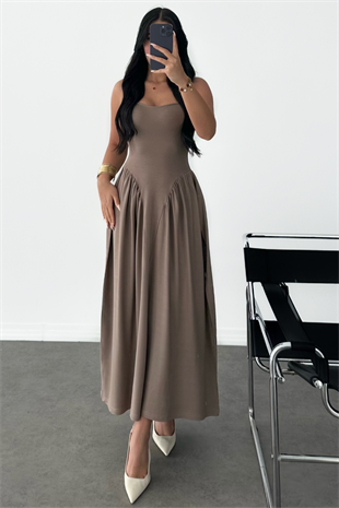 PREMİUM BELDEN OTURMALI UZUN ELBİSE