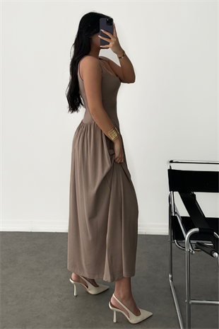 PREMİUM BELDEN OTURMALI UZUN ELBİSE