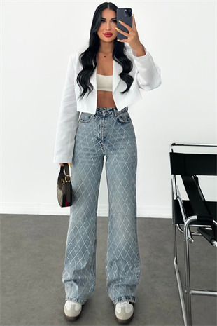 PREMİUM BEYAZ KETEN CROP CEKET