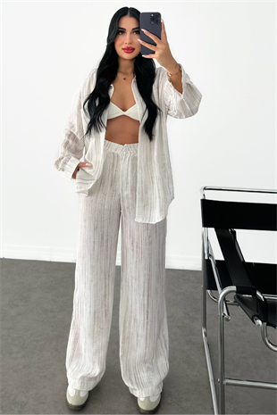 PREMİUM BEYAZ KETEN TAKIM 