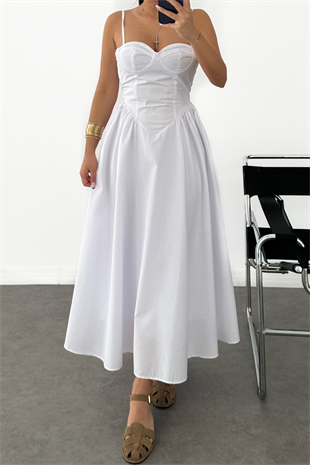 PREMİUM BEYAZ LESSY UZUN ELBİSE