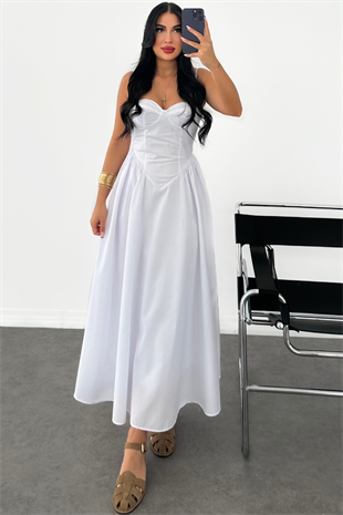 PREMİUM BEYAZ LESSY UZUN ELBİSE