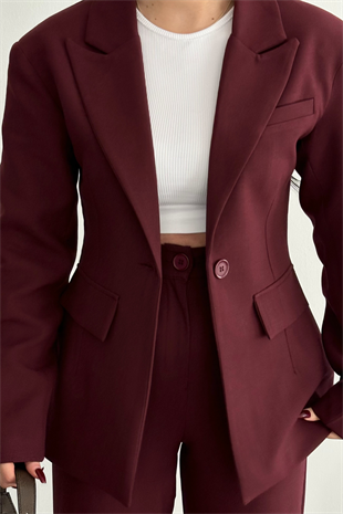 PREMİUM BORDO BELDEN OTURMALI ENDYSA CEKET TAKIM