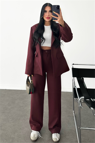 PREMİUM BORDO BELDEN OTURMALI ENDYSA CEKET TAKIM