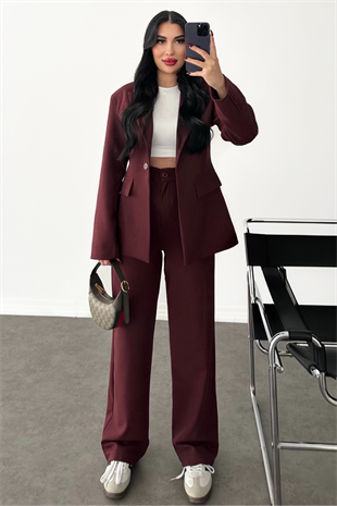 PREMİUM BORDO BELDEN OTURMALI ENDYSA CEKET TAKIM