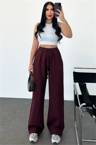 PREMİUM BORDO KETEN PANTOLON