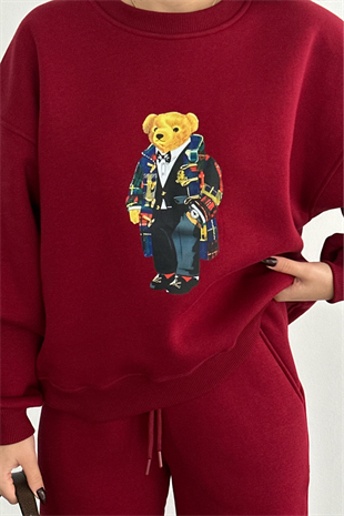 PREMİUM BORDO TEDDY BASKILI EŞOFMAN TAKIMI