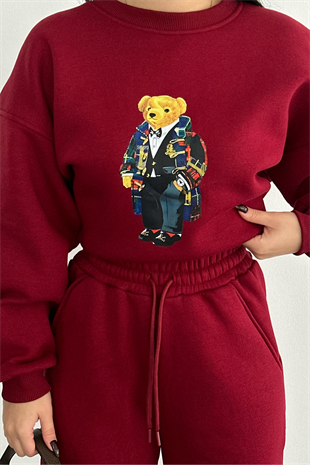 PREMİUM BORDO TEDDY BASKILI EŞOFMAN TAKIMI