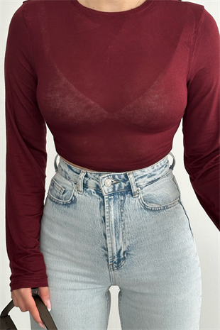 PREMİUM BORDO TRANSPARAN BLUZ