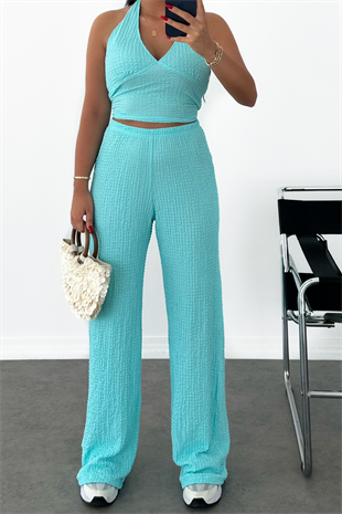 PREMİUM BOYUNDAN GEÇİRMELİ TURKUAZ RENK TAKIM