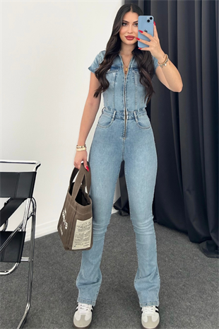 PREMİUM BUZ MAVİ KISA KOL TULUM