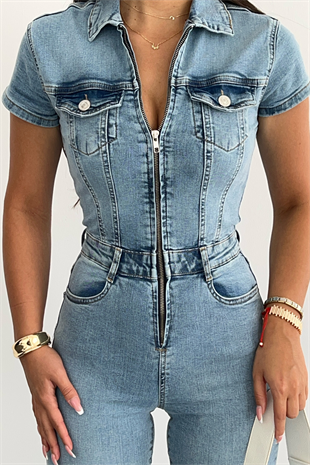 PREMİUM BUZ MAVİ KISA KOL TULUM