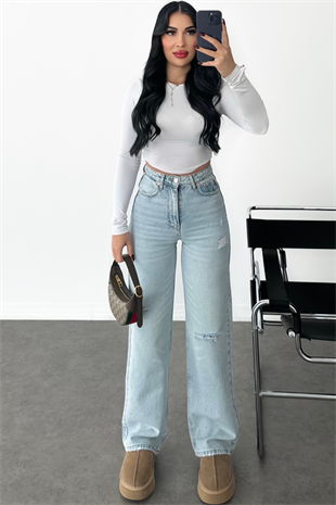 PREMİUM BUZ MAVİ RENK WİDE LEG JEAN NESSY