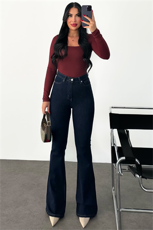 PREMİUM DARK BLUE FLARE YÜKSEK BEL JEAN